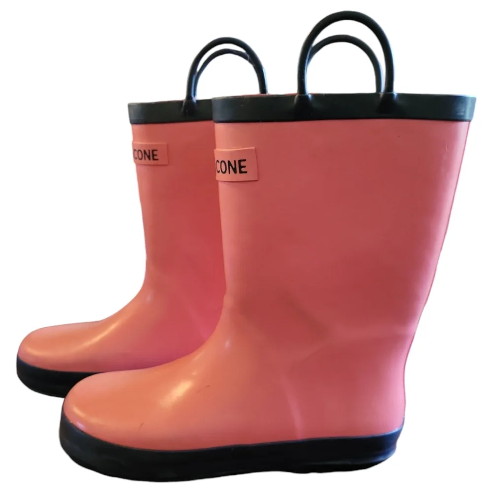 Girl's Lone Cone Kids Pink Black 100% Waterproof Rainboots Handles Size 2